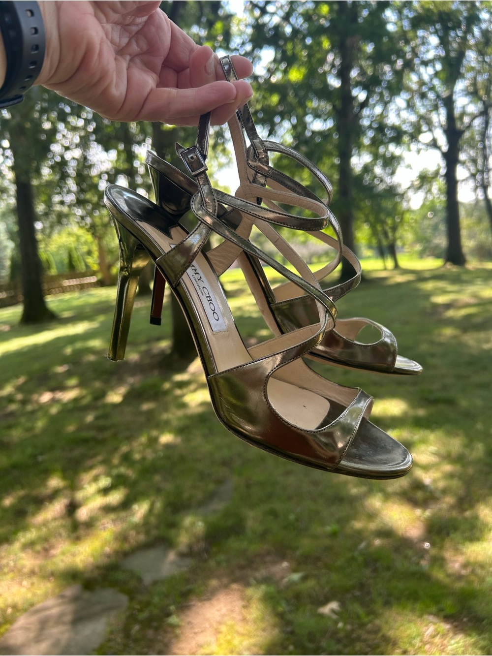 Jimmy Choo Metallic Gold Strappy Stiletto Sandals